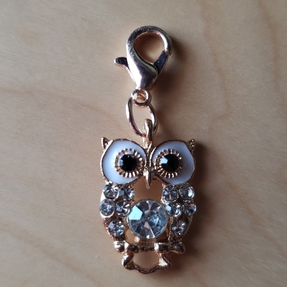 Enamel Rhinestone Owl Alloy Charm - Picture 1 of 4